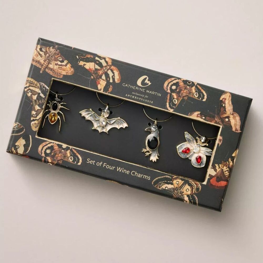NIB Anthropologie Catherine Martin Midnight Creatures Halloween Wine Charms